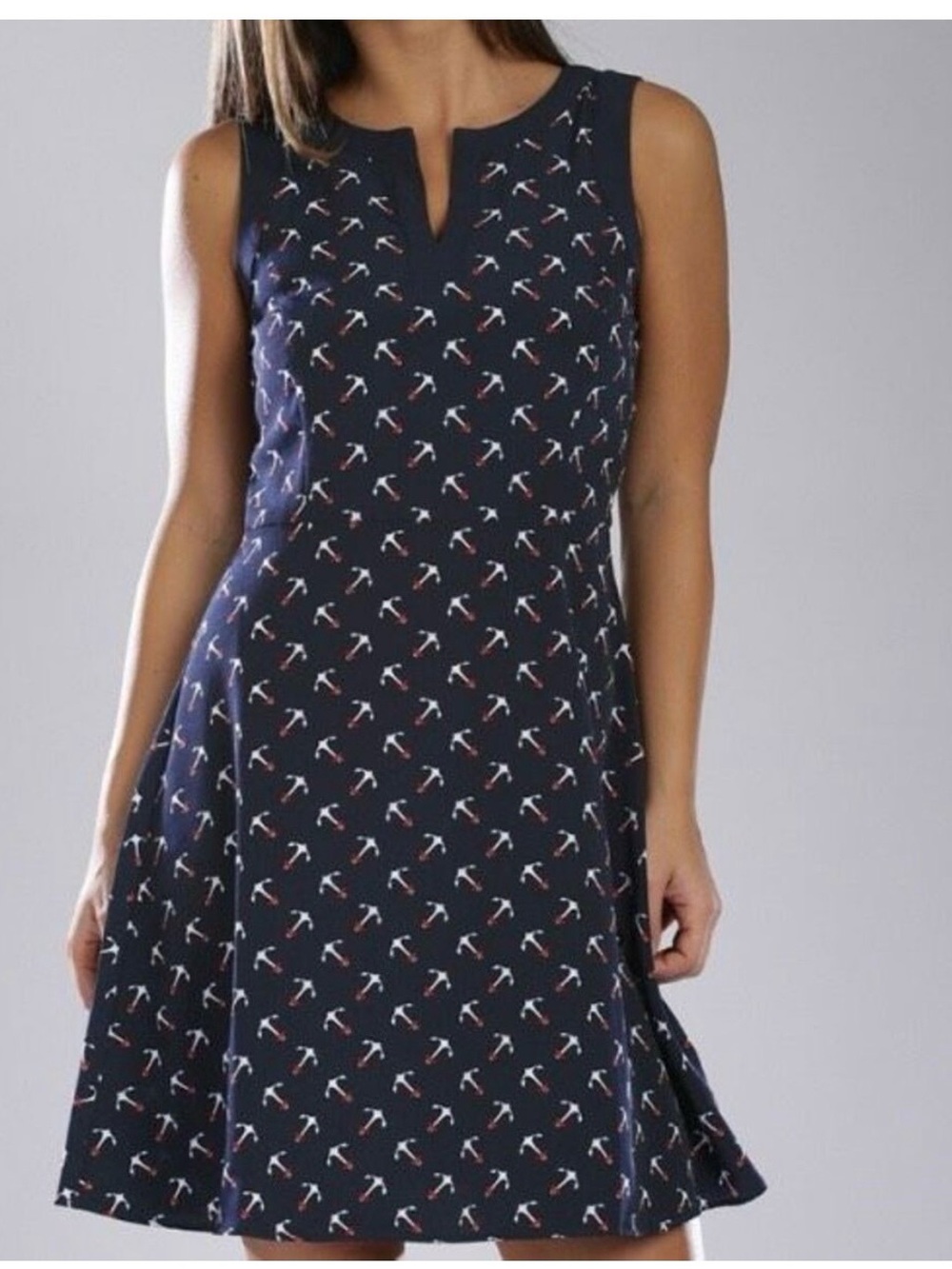 Tommy Hilfiger Navy Anchor-Print Sleeveless A-Line Dress